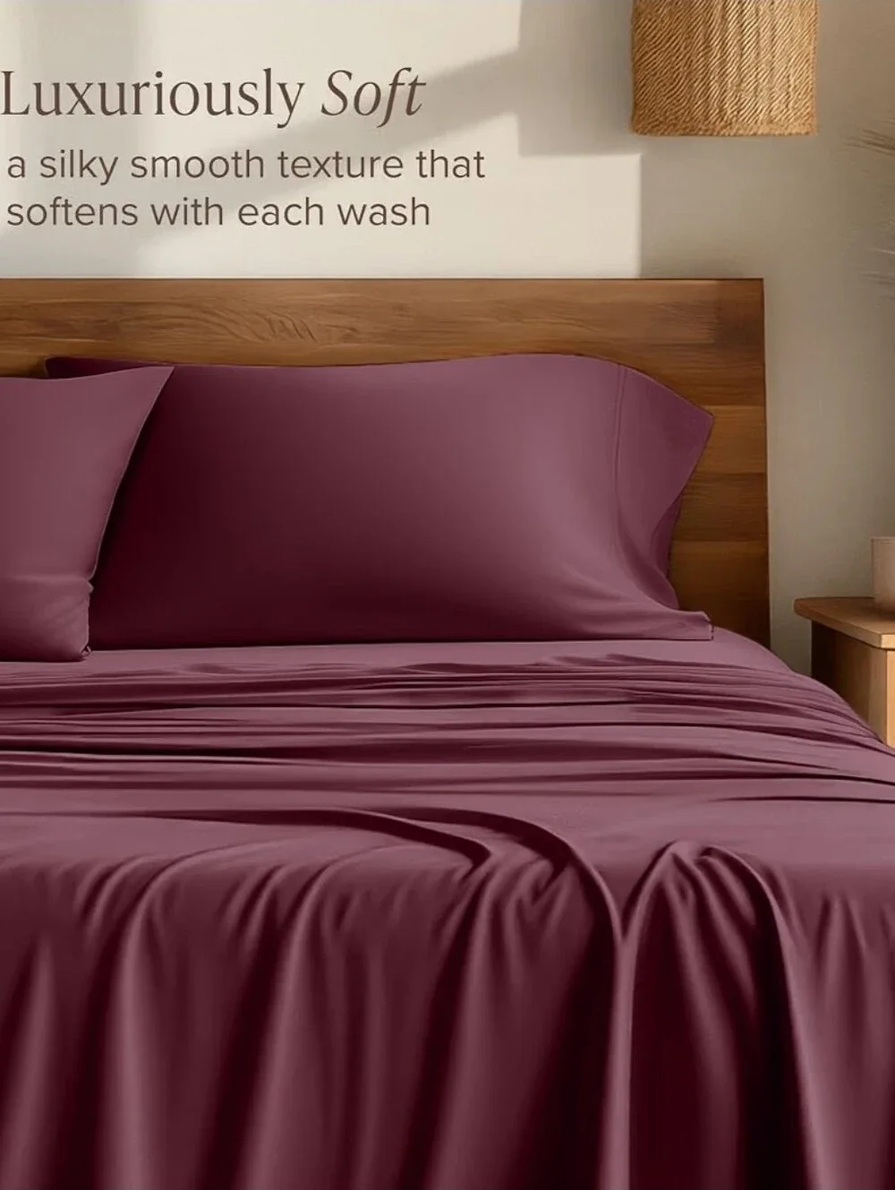Bare Home Burgandy 100% Rayon Bamboo Sheet Set - Soft Home Bedding Queeb Size
